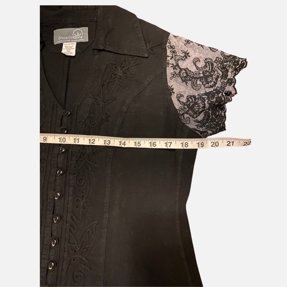 Embroidered Cotton Lucy Cap Lace Sleeve Button Blouse - Picture 5 of 9